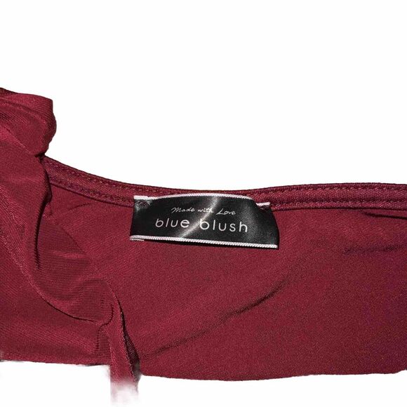 Blue Blush One Shoulder Wrap Crop Top Tank In Burgundy Size Small - Picture 3 of 4